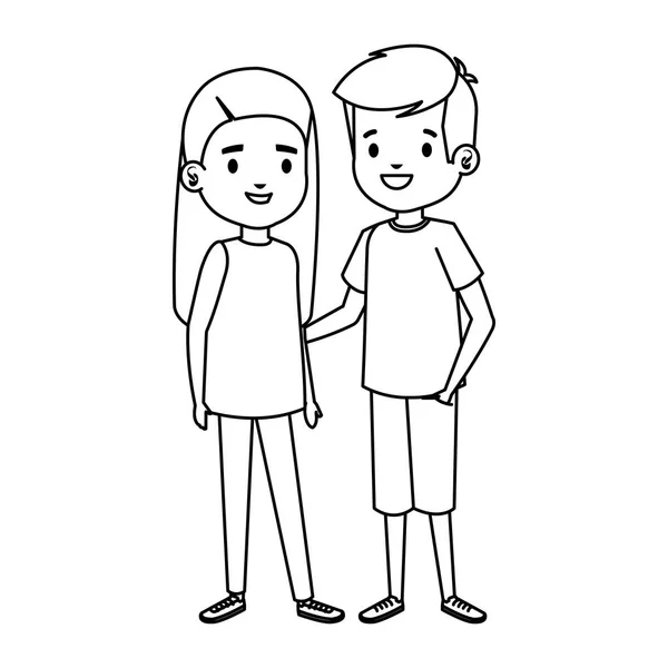 Lindo niños pequeños pareja personajes — Archivo Imágenes Vectoriales