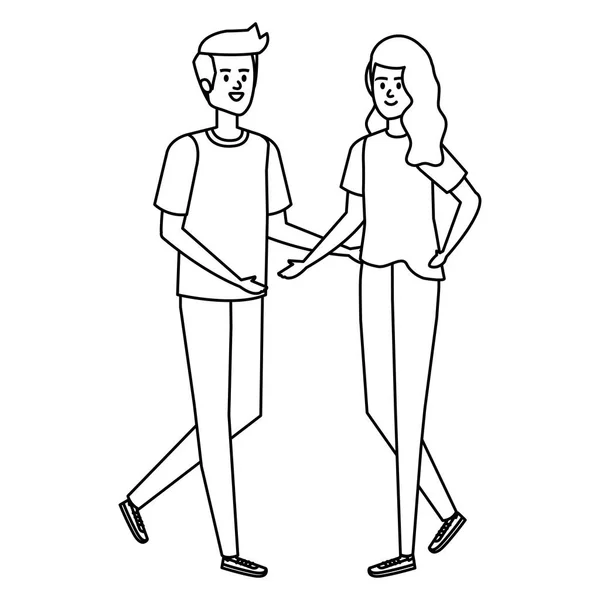 Jeune couple amoureux avatars personnages — Image vectorielle