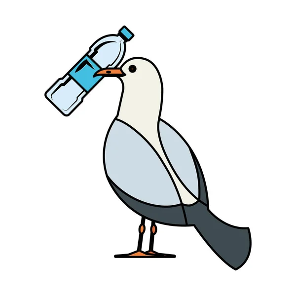 Чайка с пластиковой векторной иллюстрацией бутылки — стоковый вектор