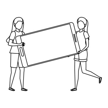 Akıllı telefon aygıtı karakterlerini kaldıran genç kadınlar