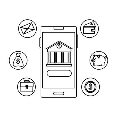 banka oluşturma uygulaması ve e-ticaret simgeleri ile akıllı telefon