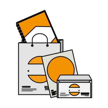 şirket amblemi ile alışveriş çantası ve pazarlama öğeleri