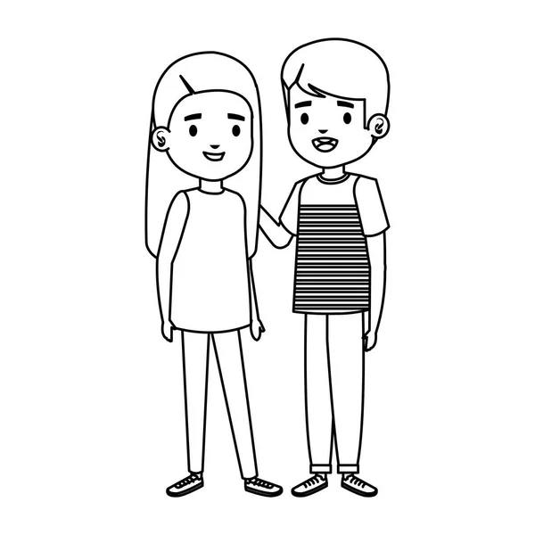 Lindo niños pequeños pareja personajes — Vector de stock