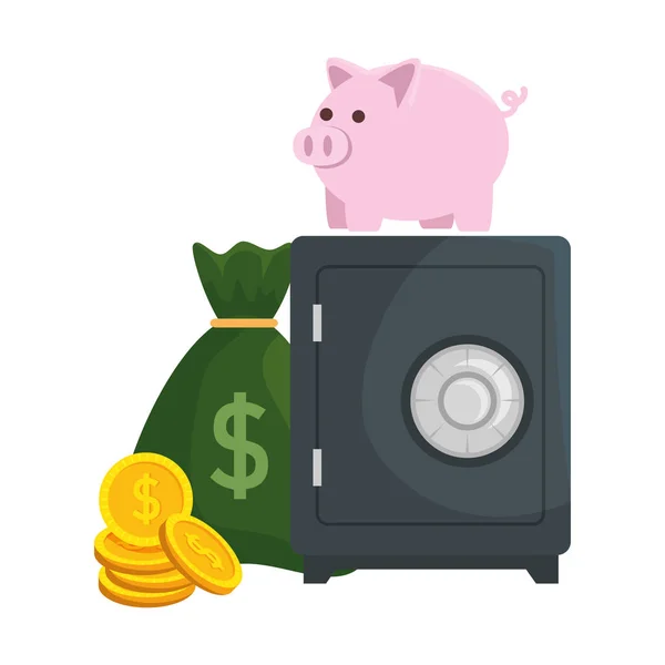 Safe mit Sparschwein und Geld — Stockvektor
