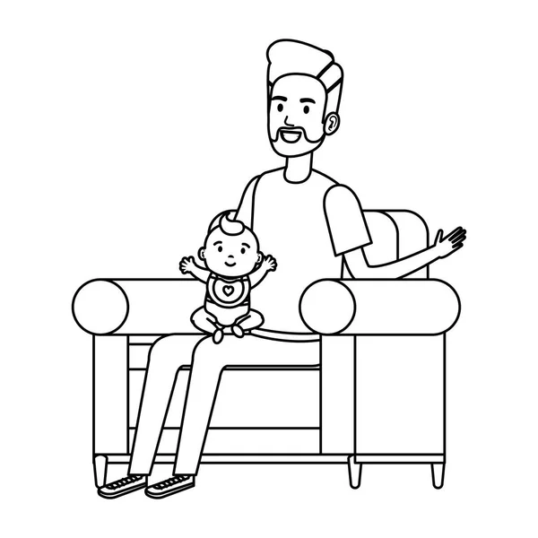 Батько піднімає маленьку дитину на дивані персонажі — стоковий вектор
