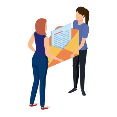 young women lifting envelope mail send