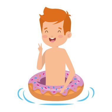 mayo ve donut float ile sevimli küçük çocuk