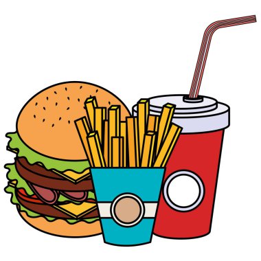 soda ve patates kızartması ile lezzetli burger