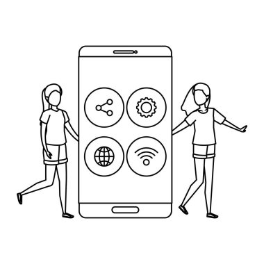 young women with smartphone and social media menu