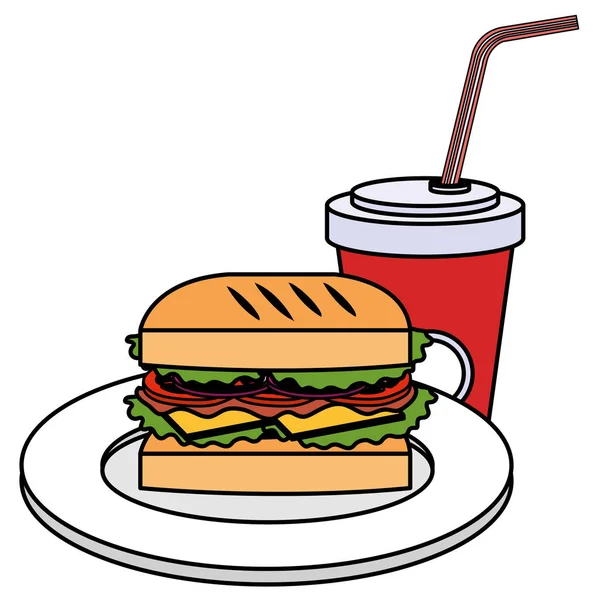 Heerlijke hamburger met soda — Stockvector