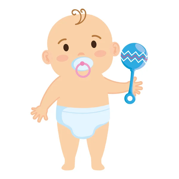 Niedliche kleine Junge mit Schnuller und Glocke Charakter — Stockvektor