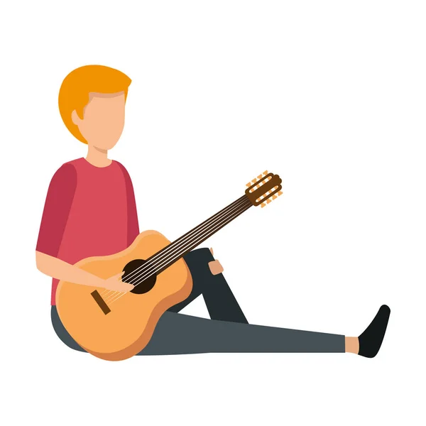 Giovane che suona lo strumento della chitarra — Vettoriale Stock