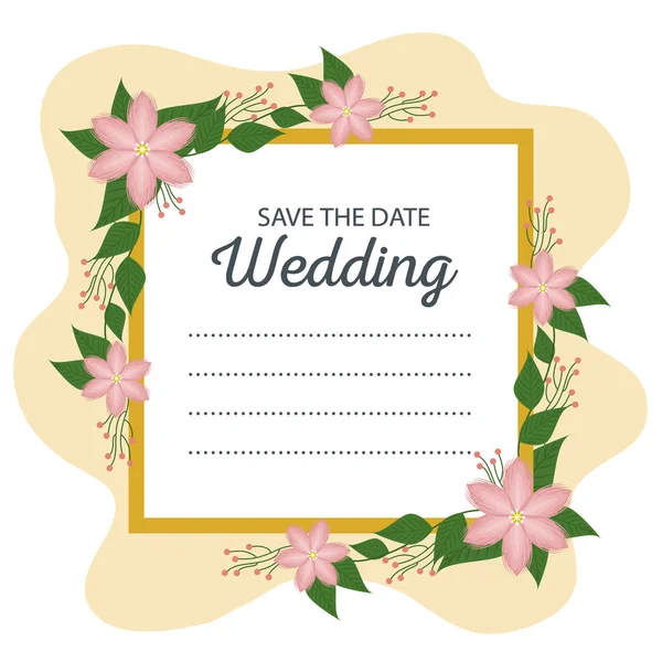 Hochzeitskarte mit Blumenschmuck zur Veranstaltung — Stockvektor