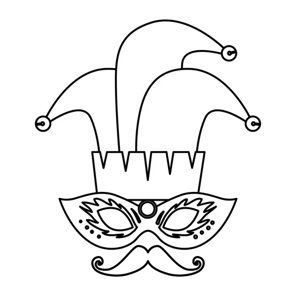 Maschera di carnevale con cappello jolly e baffi — Vettoriale Stock