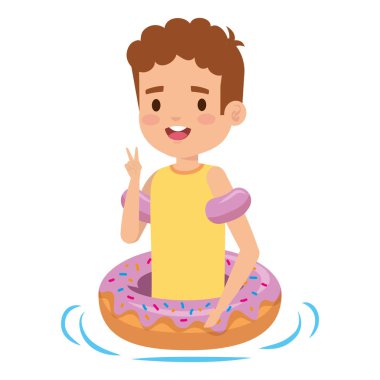 gömlek ve donut float ile sevimli küçük çocuk