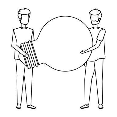 Genç erkekler ampul ışığı karakterlerini kaldırıyor