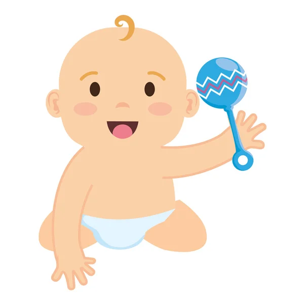 Cute little baby boy with bell character — Stock Vector