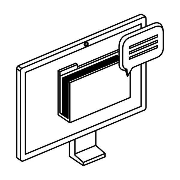 Számítógép-val dosszié okiratok fájlokat és beszéd buborék — Stock Vector