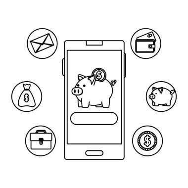 piggy tasarruf ve e-ticaret simgeleri ile akıllı telefon