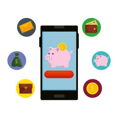 piggy tasarruf ve e-ticaret simgeleri ile akıllı telefon