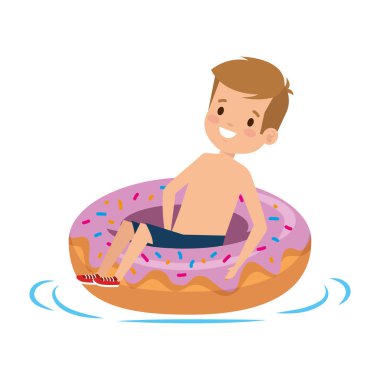 mayo ve donut float ile sevimli küçük çocuk