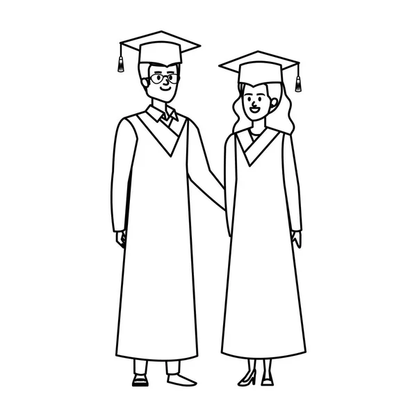 Jeunes couples étudiants diplômés personnages — Image vectorielle