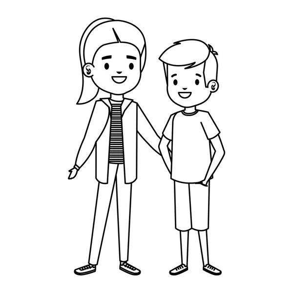 Lindo niños pequeños pareja personajes — Vector de stock