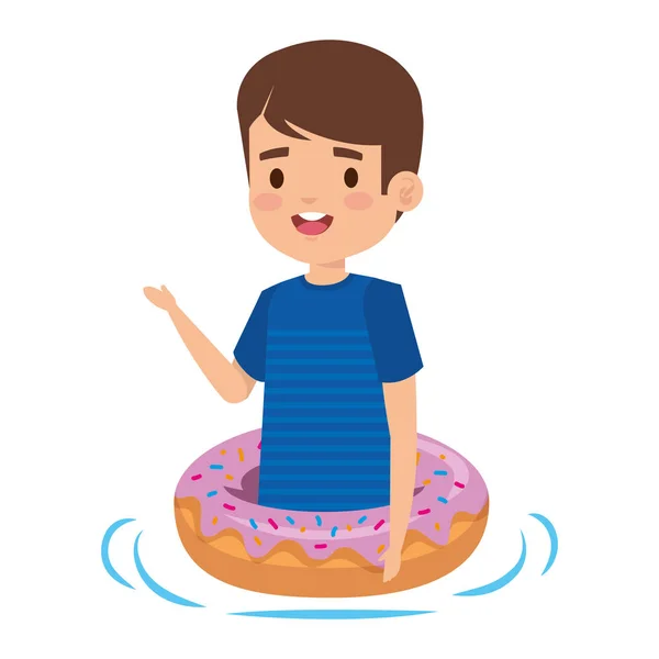 Lindo niño pequeño con camisa y donut float — Archivo Imágenes Vectoriales