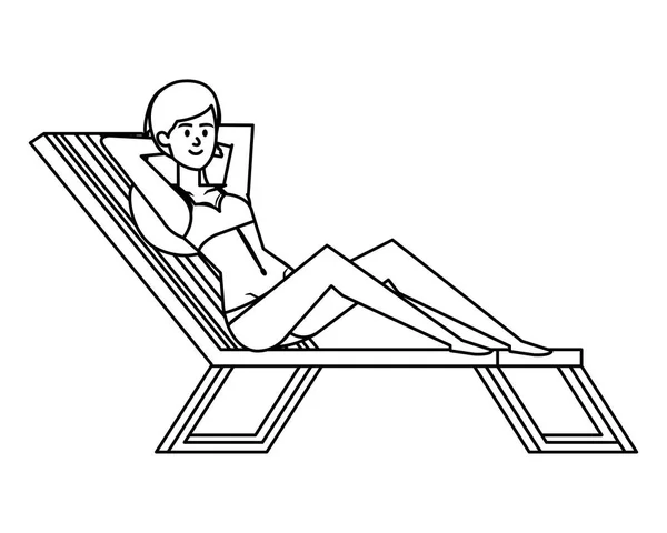 Hermosa chica relajante en silla de playa con carácter avatar swimsut — Vector de stock