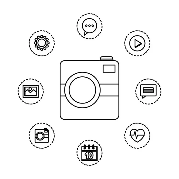 Fotografische camera met toepassingsmenu — Stockvector