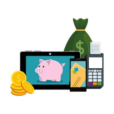 piggy ve fiş e-ticaret simgeleri ile tablet