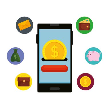 sikke para dolar ve e-ticaret simgeleri ile akıllı telefon