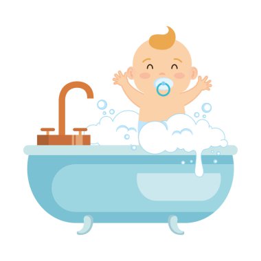 sevimli küçük erkek bebek küvette banyo