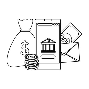 banka bina ve para simgeleri ile akıllı telefon