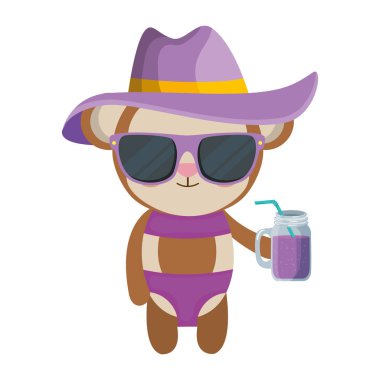 yaz şapka ve kokteyl ile sevimli kadın maymun