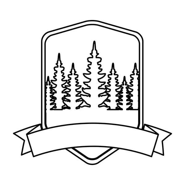 Kamp bölgesi ve çam ağaçları ile çerçeve — Stok Vektör