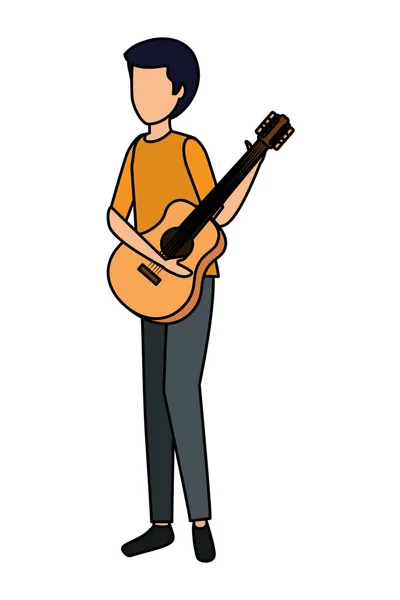 Young man playing guitar instrument — Stock Vector