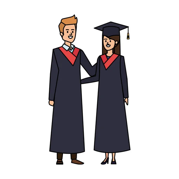 Jeunes couples étudiants diplômés personnages — Image vectorielle