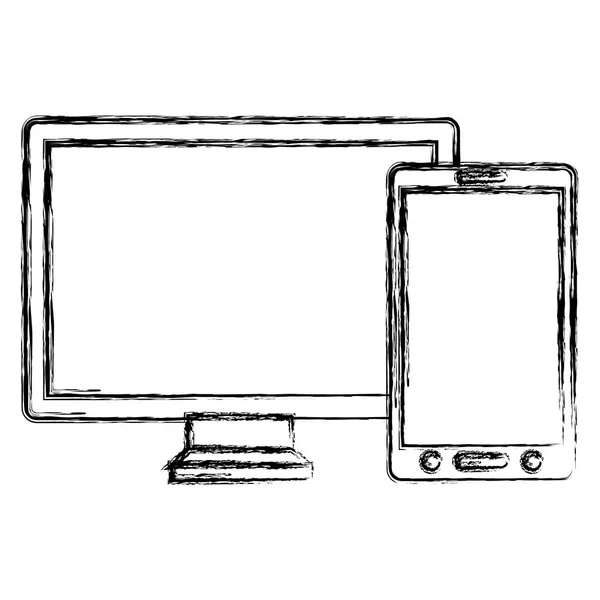 Dispositivos de monitor y smartphone — Vector de stock
