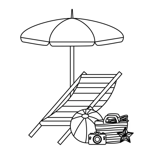 Пляжная сумка с зонтиком и летними иконами — стоковый вектор