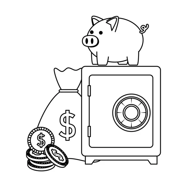 Safe mit Sparschwein und Geld — Stockvektor