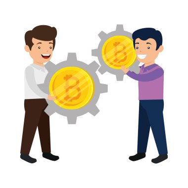 işadamları bitcoin simgesi vektör illüstratör kaldırma
