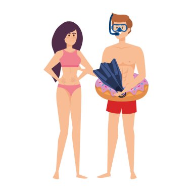 Yüzen ve ekipman dalışı yapan genç çift