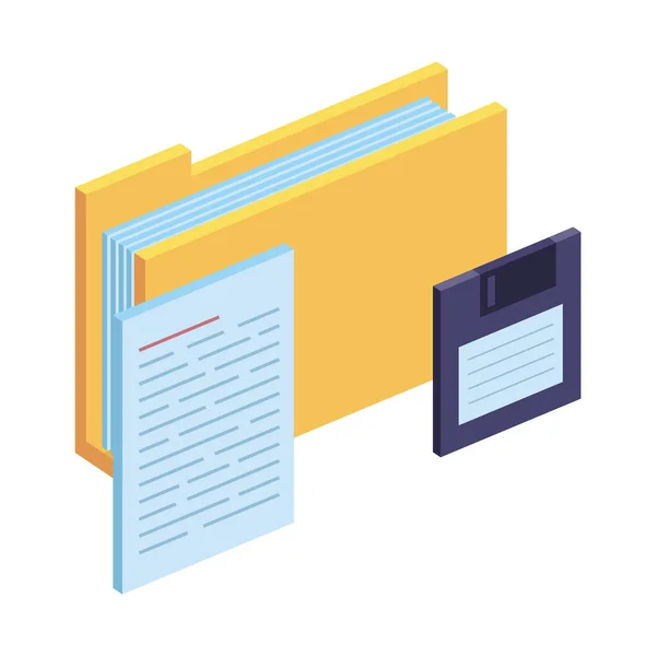 Folder with documents files and floppy disk — Stock Vector