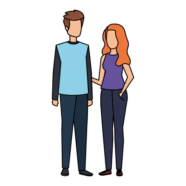 Pareja joven amantes avatares personajes — Vector de stock