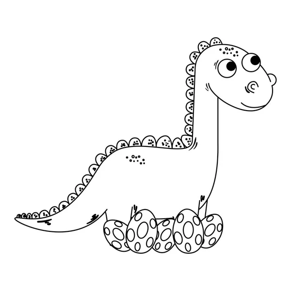 Madre diplodocus cuidado de sus huevos carácter cómico — Vector de stock