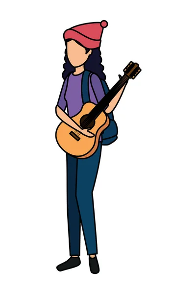 Fiatal nő gitározik eszköz — Stock Vector