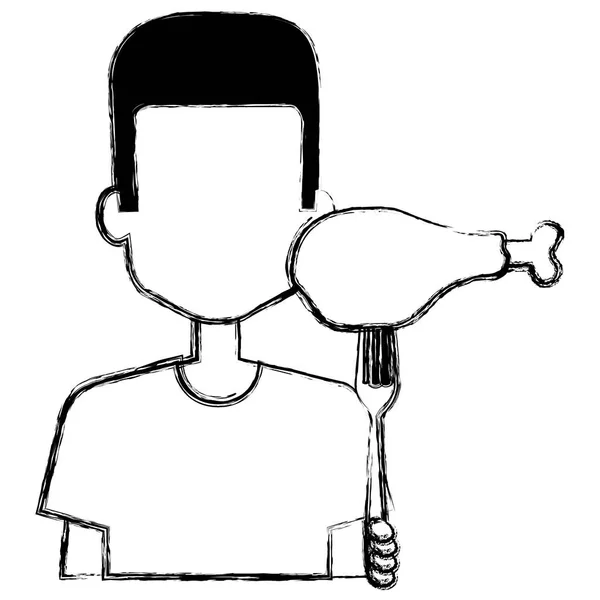 Homme avec cuisse de poulet à la fourchette — Image vectorielle