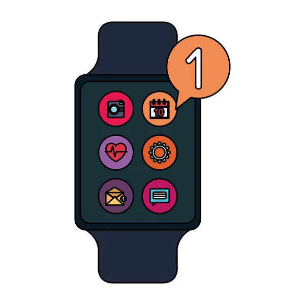 Smartwatch com aplicativos de menu e bolha de fala — Vetor de Stock