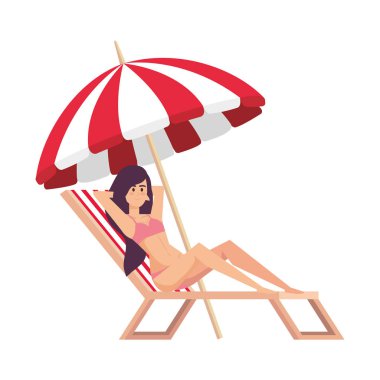 güzel kız swimsut avatar karakteri ile plaj sandalyesinde rahatlatıcı